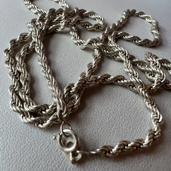 LONG SOLID ROPE CHAIN NECKLACE 925 STERLING SILVER THICK, HEAVY, WELL MADE 23